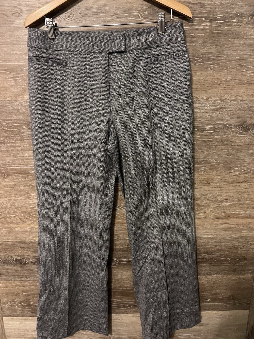 Lafayette 148 New York Pants Womens 10 Gray Silk Wool Herringbone Straight Leg